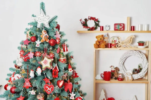 Decoração Árvore Natal Fundo Feliz Cartão Felicitações Natal Feliz Ano — Fotografia de Stock
