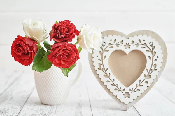 Valentine Day Romantic Background Red Roses Flowers Frame Happy Valentine — Stock Photo, Image