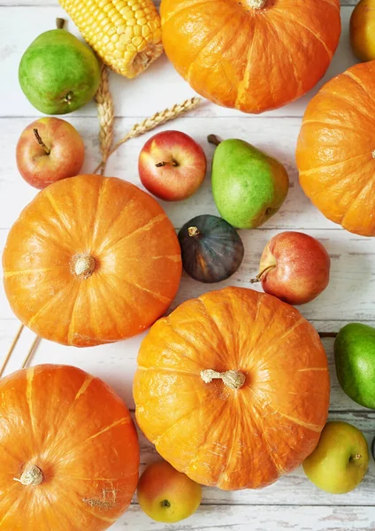 Fondo Calabaza Cosecha Otoñal Otoño Cosecha Verduras Frutas Calabazas Manzanas — Foto de Stock