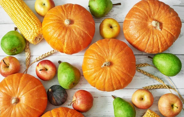 Fondo Calabaza Cosecha Otoñal Otoño Cosecha Verduras Frutas Calabazas Manzanas — Foto de Stock