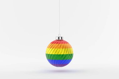 Beyaz zemin üzerinde bir ipte asılı bir parlak Noel top gurur bayrağı