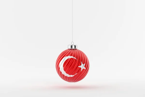 Bandeira Turca Uma Bola Natal Brilhante Pendurada Uma Corda Fundo — Fotografia de Stock