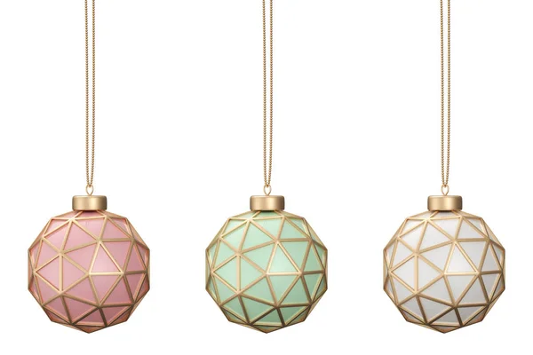 Luxe Kerstballen Pastel Kleuren Opknoping Geïsoleerd Witte Achtergrond — Stockfoto