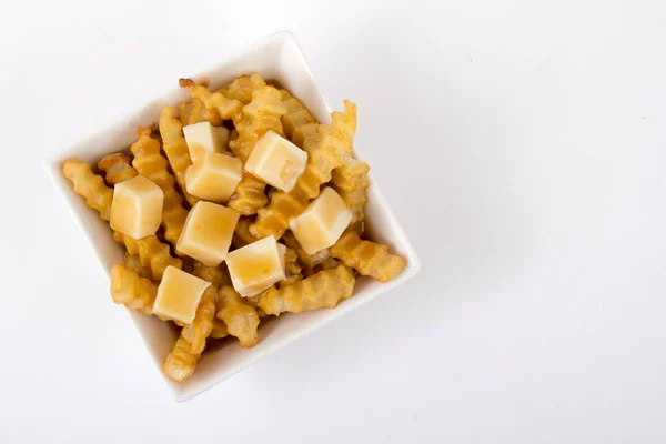 Small Size Poutine Bowl Poutine Canadian Meal Fries Cheese Gravy — Stock Photo, Image