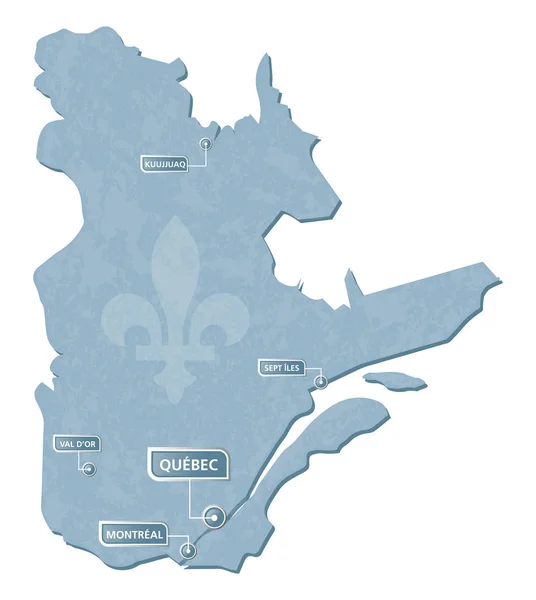 Mapa Quebec Con Ciudades Marca Ubicación Ilustración Vector Con Textura — Vector de stock