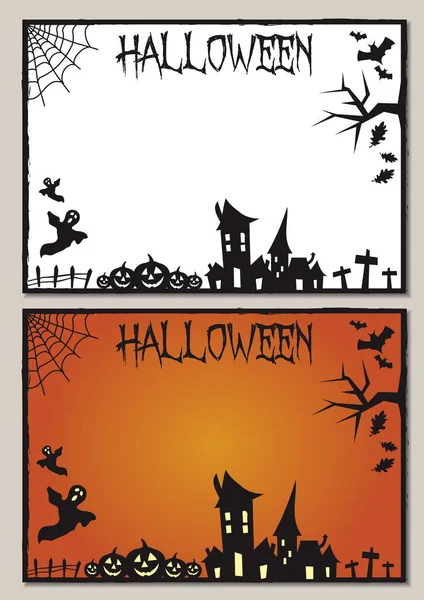 Halloween Kort Ram Illustration Svart Och Vitt Och Orange — Stock vektor