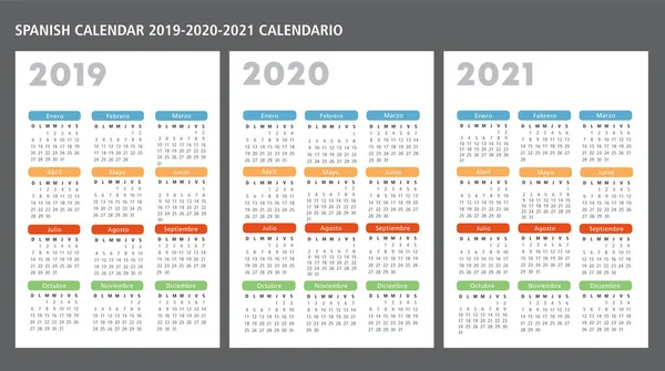 Španělský kalendář 2019-2020-2021 vektor šablona — Stockový vektor
