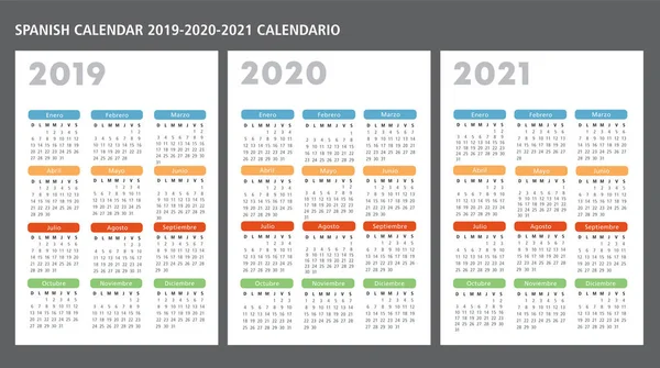 İspanyol takvim 2019-2020-2021 vektör şablonu