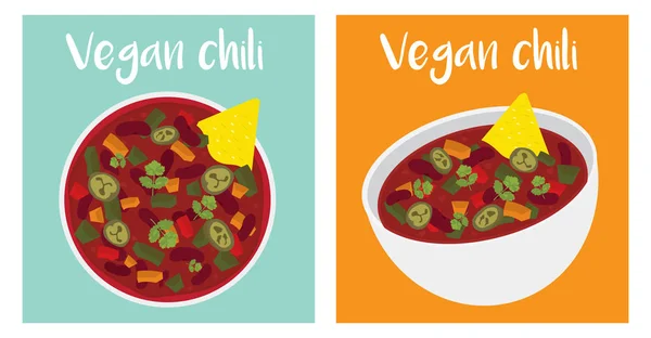 Vetor de ilustração tigela chili vegan — Vetor de Stock