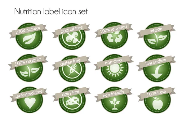 Ernährung Fakten Etikett Icon Set Vektor — Stockvektor