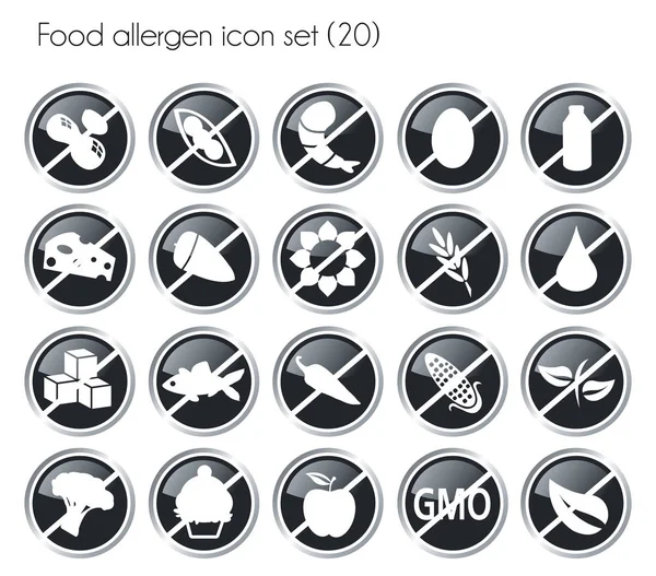 Schwarze Taste Nahrungsmittelallergen Symbol Gesetzt Vektor Nahrungsmittelunverträglichkeit — Stockvektor