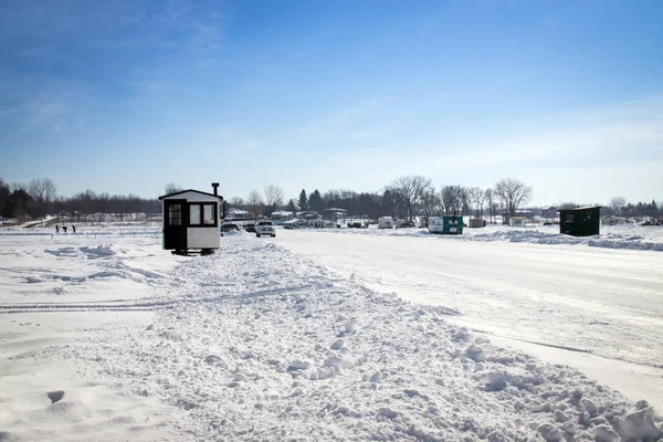 Contrecoeur Canada Februari 2019 Ice Park Winter Tijd Visserijactiviteit Hengelsport — Stockfoto