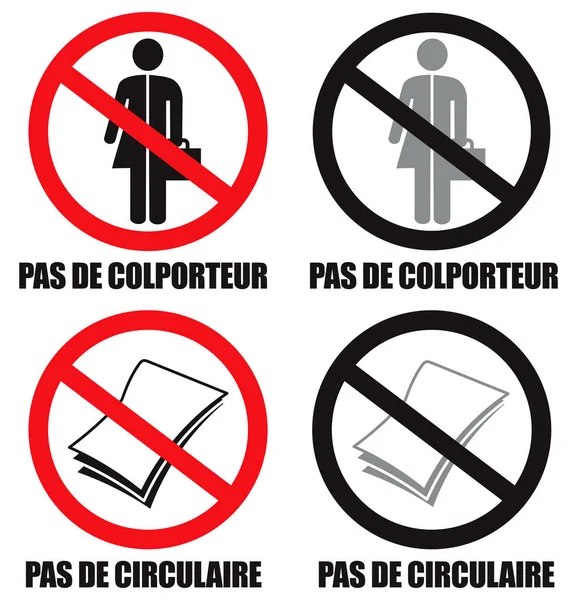 Français Pas de sollicitation et pas de flyers signe vecteur — Image vectorielle