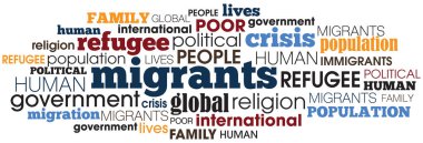 Göçmen kavramı kelime kolaj illüstrasyon