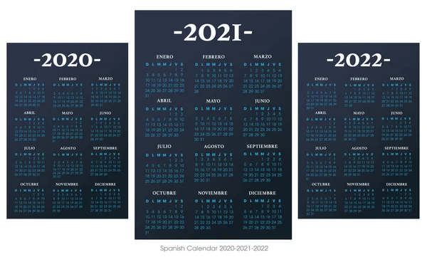 Šablona vektoru španělského kalendáře 2010-2021-2022 — Stockový vektor