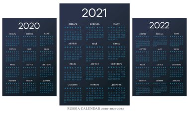 Rus Takvimi 2020-2021-2022 vektör şablonu
