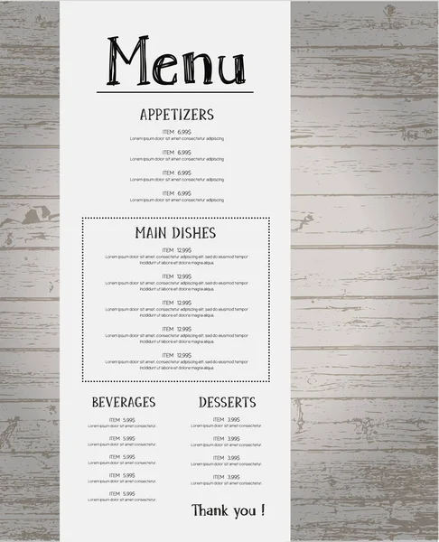 Wood Restaurant Menu Flyer Template Vector Font Викладено Skrawk Serif — стоковий вектор