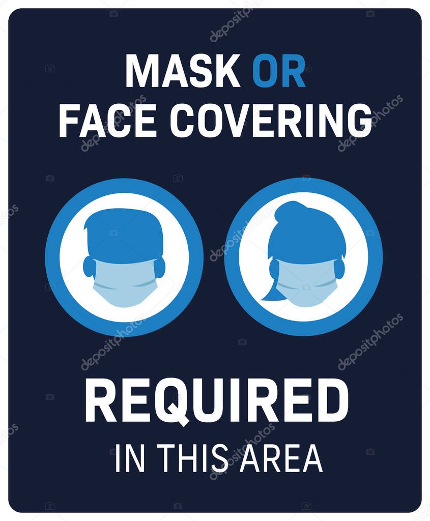 face covering required in this building covid-19 protection sign male and female icons