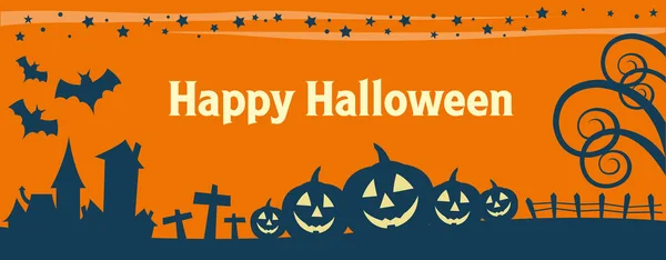 Happy Halloween Holiday Banner Illustration Design Text Outline — Stock Vector