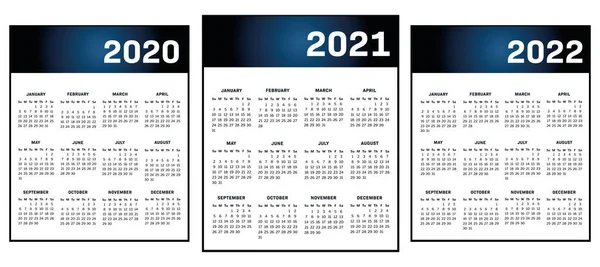 Inglés Calendario Clásico Moderno Para Los Años 2020 2021 2022 — Vector de stock