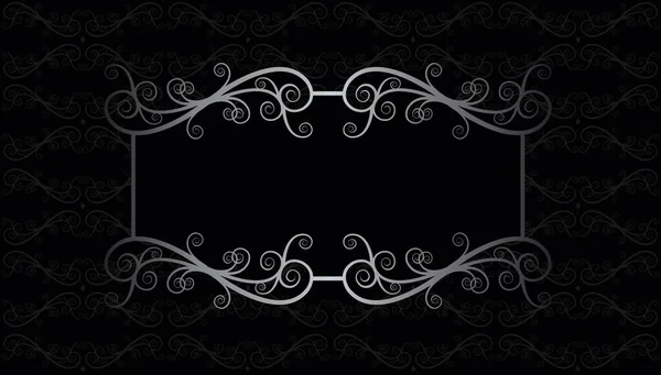 Schwarz Und Silber Viktorianische Spitze Luxus Floralen Strudel Muster Rahmen — Stockvektor