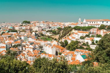 Portekiz Lizbon Şehir Çatılar Havadan Görünümü