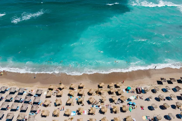 Aerial Beach People Umbrellas Beach Photography Blue Ocean Landscape Sea — Stock Photo, Image