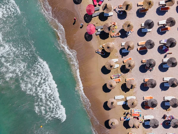 Aerial Beach People Colorful Umbrellas Beach Photography Blue Ocean Landscape — Stock Photo, Image