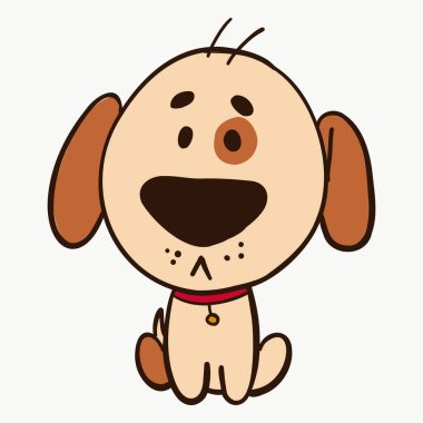 Çizgi filmdeki aç köpek gözleriyle oturup üzgün bakan bir köpeğin vektör çizimi..