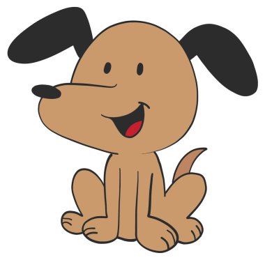 Çizgi film köpeğinin vektör çizimi oturuyor ve gülümsüyor, kuyruğunu sallıyor..