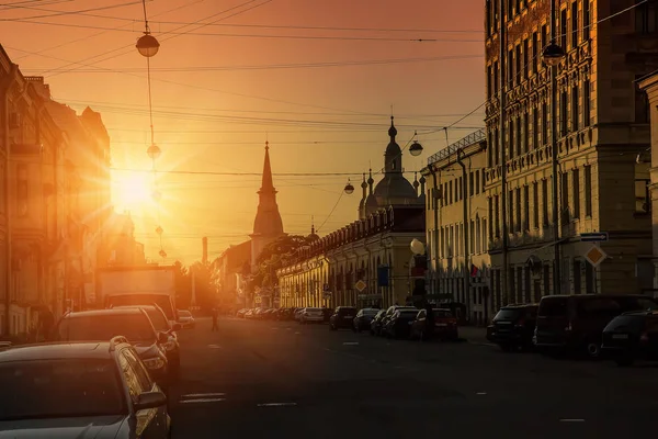 Tarde Noite Ilha Vasilievsky Rua Escura Pôr Sol Noite São — Fotografia de Stock