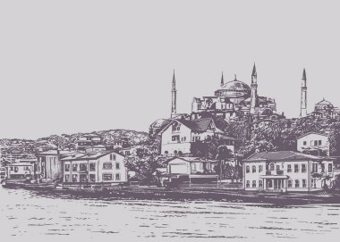 Ayasofya'nın. Istanbul, Türkiye. Grafik çizim.
