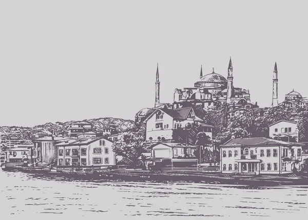 Ayasofya Nın Istanbul Türkiye Grafik Çizim — Stok Vektör