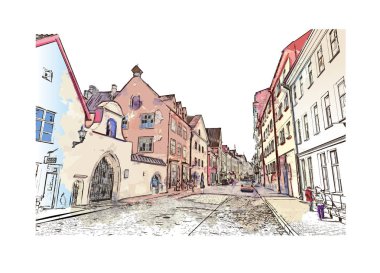 Mimarlık tarihi kent, Tallinn, Estonya. Hızlı suluboya eskiz.
