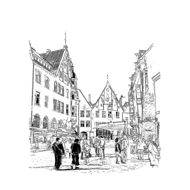 Mimarlık tarihi kent, Tallinn, Estonya. Hızlı eskiz.