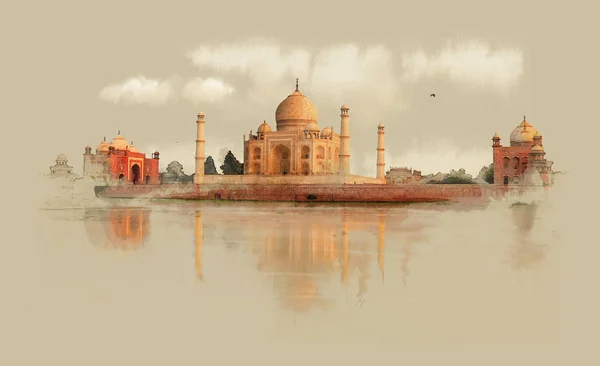 Taj Mahal Hindistan Suluboya Resim — Stok fotoğraf