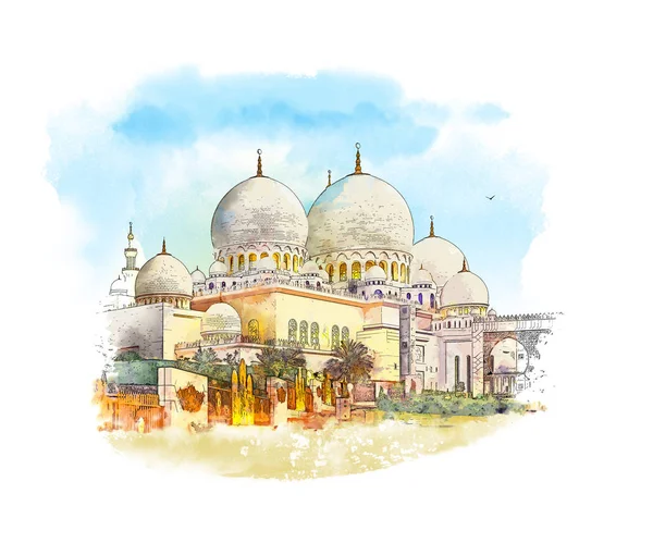 Veduta Della Grande Moschea Sheikh Zayed Tramonto Viola Abu Dhabi — Foto Stock