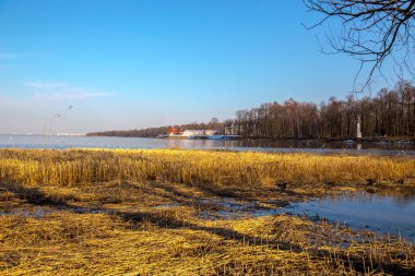 Bahar manzara, eski Park klasik görünümü, Monplaisir, Peterhof. Saint Petersburg, Rusya Federasyonu