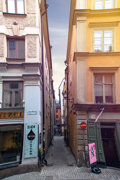 Estocolmo Suécia Maio 2019 Histórico Estreitas Ruas Antigas Cidade Velha — Fotografia de Stock