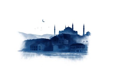 Ayasofya, İstanbul, Türkiye. Suluboya çizimi. 