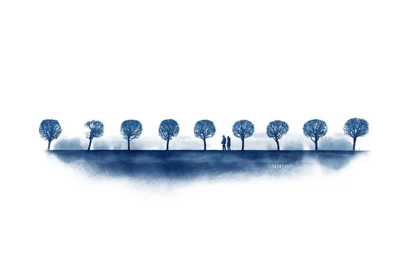 Bäume Horizont Weißes Papier Aquarellskizze — Stockfoto