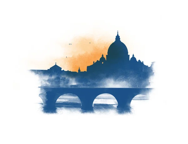 View Peter Basilica Tiber River Rome Italy Watercolor Sketch — Stock Photo, Image