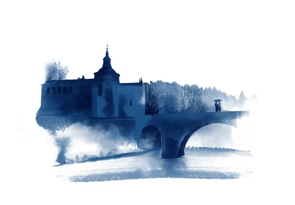 Gonalo Portekiz Deki Manastır Köprüsünde Suluboya Çizim Yapan Iki Kişi — Stok fotoğraf