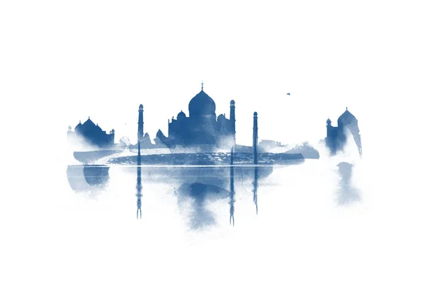 Taj Mahal in Agra, India. Watercolor sketch