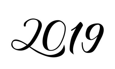 Numaraları 2019 el fırça ile yazılı. Hat yazı için Çin yeni beyaz izole yılı. Tatil tipografi poster. Banner, işaret, tebrik kartı vb için vektör şablonu düzenlemek kolay. 