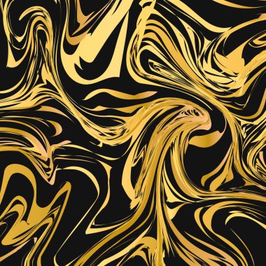  Ebru yüzey vektör çizim. Mermer doku arka plan siyah ve altın. Sıvı akışı etkisi zemin. Suluboya resim lekeleri. Tasarım projeleri için şablonu düzenlemek kolay.