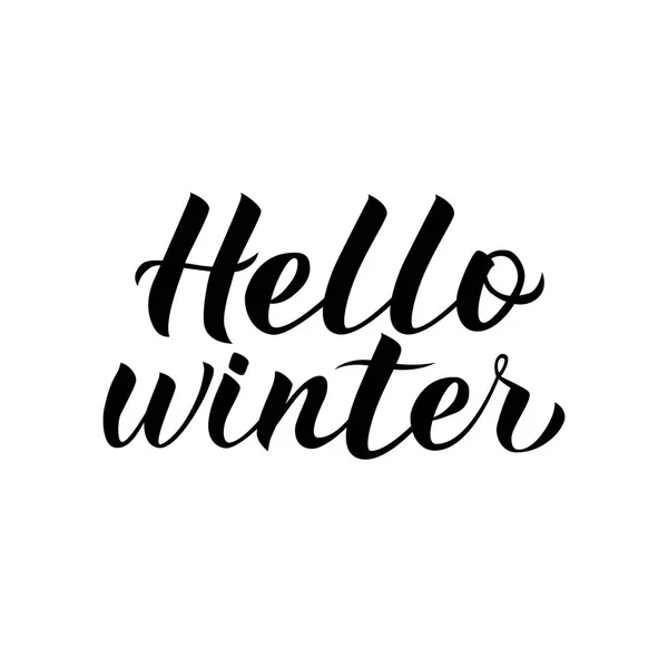 Hallo Winter Kalligrafie Belettering Wit Wordt Geïsoleerd Citeer Hand Geschreven — Stockvector