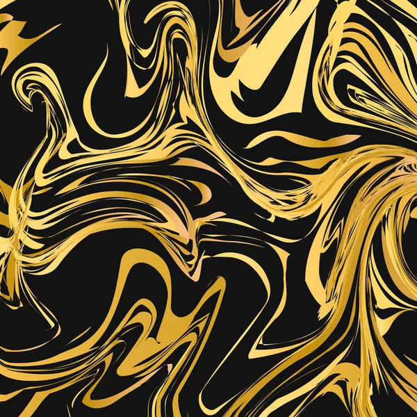 Černá Zlatá Mramorová Textura Abstraktní Pozadí Proudění Kapaliny Vliv Pozadí — Stockový vektor
