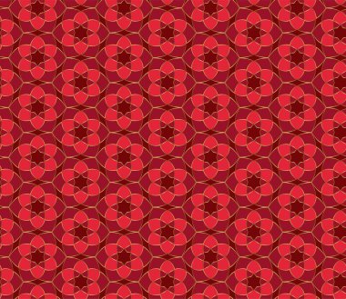 Geometrik mozaik arka plan. Noel sorunsuz dantel modeli. Kırmızı ve altın çiçek dürbünü. Şark süsleme. Kolay vektör tasarım şablonu için tebrik kartları, kumaş, şal, duvar kağıtları