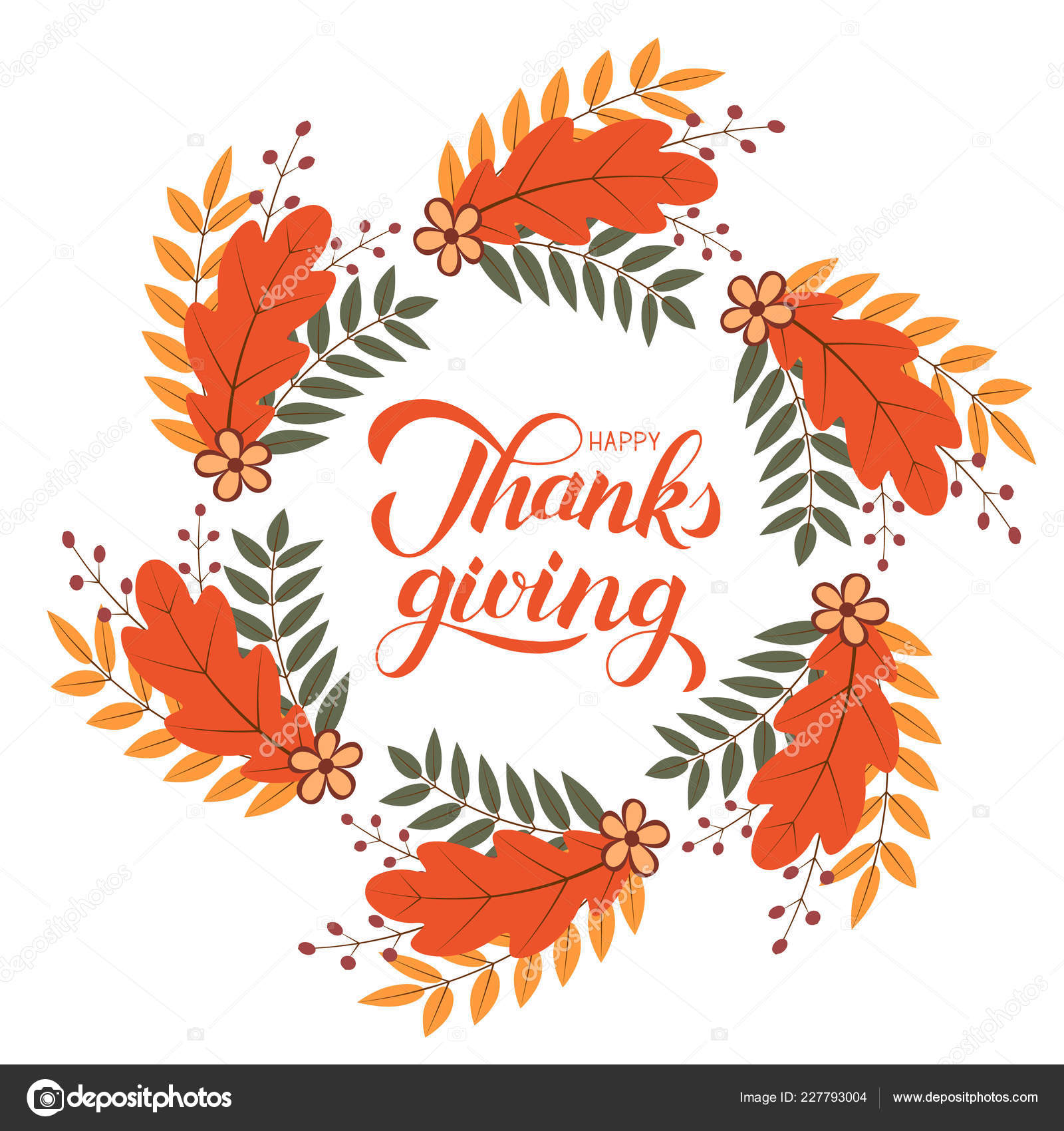 Happy Thanksgiving Calligraphy Brush Lettering Wreath